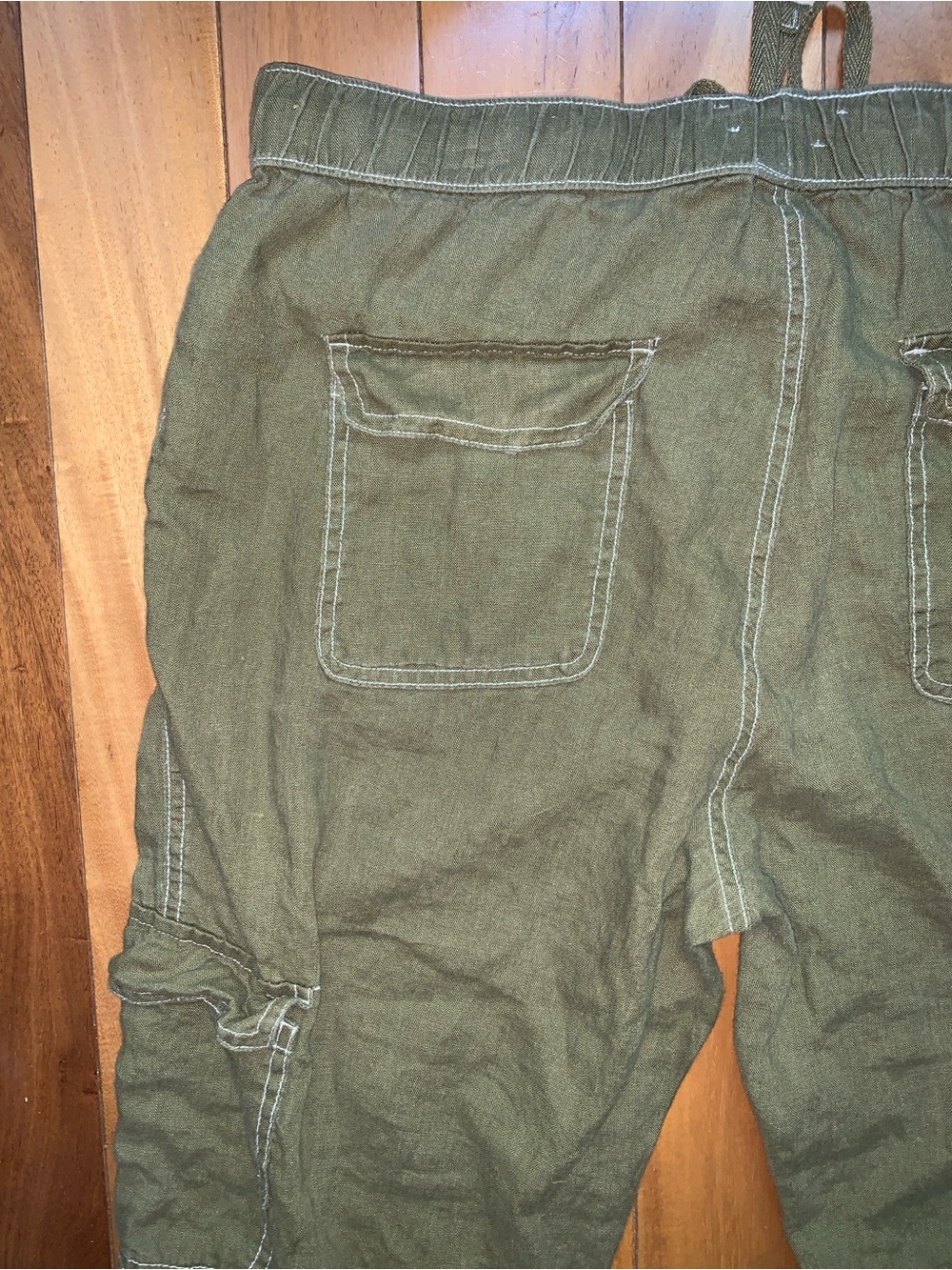 NEW Utility Cargo Linen Pants European Flax Cargo Jogger Olive - Picture 8 of 10